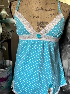 No Boundaries Tank Top Junior’s Baby Doll Lace Bow Y2K Boho Polka Dot Top Sz Med - Picture 1 of 24