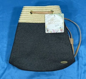 NWT CAPPELLI STRAWORLD Black/Beige TOYO STRAW Lined BEACH Bucket Bag Backpack - Picture 1 of 6