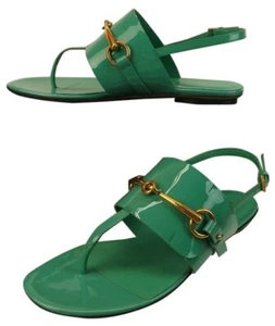 GUCCI URSULA ICÓNICAS SANDALIAS VERDE JAZMÍN CHAROL DORADO HORSEBIT ZAPATOS ME ENCANTAN - Imagen 1 de 9
