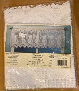 Adorable White Lace Teddy Bear Valance 60" Wide X 16" Long-In Orignal Sealed Pkg - Picture 1 of 2