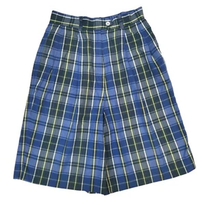 Nautica Vintage 80s Women's Long High Waisted Wide Leg Blue Check Shorts Size 10 - Picture 1 of 8