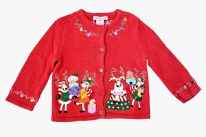 Girls 2-3 Copper Key Embellished Reindeer Christmas Holiday Cardigan Sweater - Picture 1 of 14