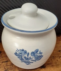 Vintage Marmeladenglas weiß mit blauen Blumen Pfaltzgraff Yorktowne mit Deckel - Bild 1 von 6