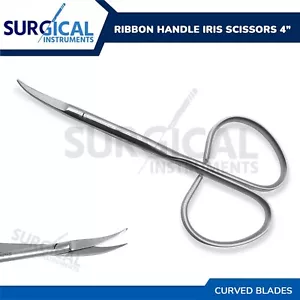 Ribbon Handle Iris Scissors Surgical Instruments Curved 4" German Grade - Picture 1 of 3