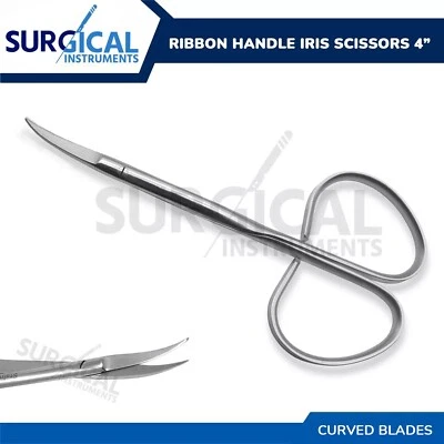 Tijeras de iris con mango de cinta instrumentos quirúrgicos curvos de 4" grado alemán Foto 1 de 3