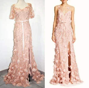 Marchesa Notte 3DFlowers Embroidered Front Slit ShortSleeve Mermaid Gown 8 $1095 - Picture 1 of 13