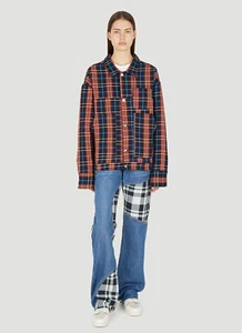 (DI)VISION Xeno Jeans Women's 30 Blue/Black/White Contrasting Check Panels Denim - Picture 1 of 14