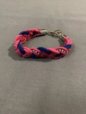 Hollister California Pink And Blue Nylon Braided Bracelet With Rhinestone - Изображение 1 из 4