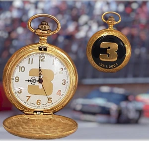 Vintage NASCAR Dale Earnhardt #3 1951-2001 Gold Tone Pocket Watch Chain & Box - Picture 1 of 8