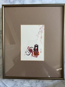 Framed Japanese Girl Red Kimono Sakura Kotsuzumi 12x10 Mocha Matte Aged Bronze - Picture 1 of 6