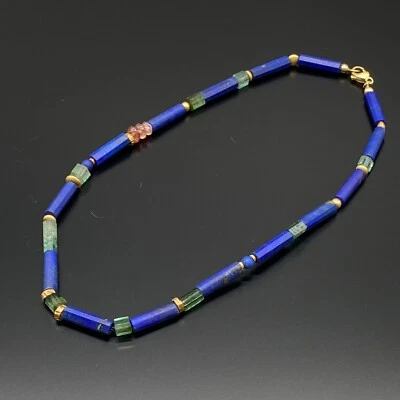 WUNDERVOLLE KETTE GELBGOLD 750 LAPIS LAZULI SMARAGDE SPINELL 36,5cm - Bild 1 von 4