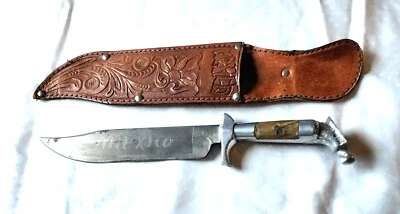 Vintage Etched Mexico Bowie Knife With Sheath 12 Inches - Image 1 of 4