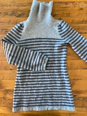 Juicy Couture Wool Cashmere Blend Sweater Gray & Black Striped Roll Neck *shrunk - Image 1 of 4
