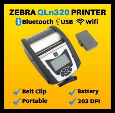 Zebra QLN320 Barcode Printer, WiFi, Bluetooth, USB, with Battery & Belt Clip!🔥⭐ - Image 1 of 4