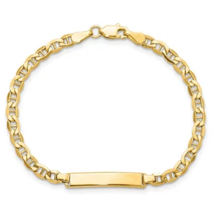 14K Solid Yellow Gold Mariner Link ID Bracelet - Picture 1 of 17