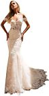Clothfun Women's Illusion Lace Beach Wedding Dresses for Bride with Sleeves 2021