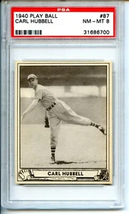 1940 Play Ball #87 Carl Hubbell PSA 8  Ultra Low Pop, Just 2 Higher, Looks Mint - Picture 1 of 2
