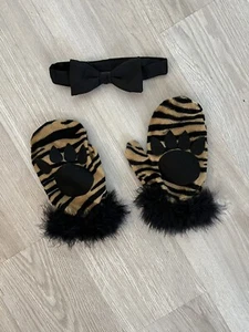 Halloween Cat Accessories Black Bow Tie & Print Mittens Adult Size - Picture 1 of 1