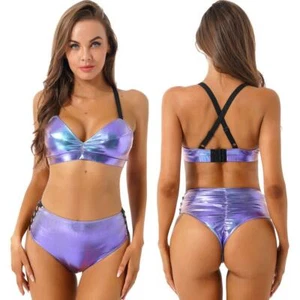 Metallic Bikini Dancer Stripper Gogo Rave Outfit Hot Shorts Holographic Cheeky - Picture 1 of 7
