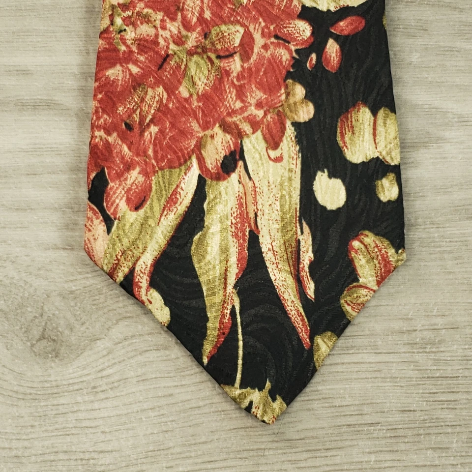 Corbata de diseñador Pierre Balmain Paris para hombre floral negra roja beige marrón vintage Foto 1 de 4