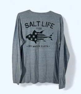 Salt Life Men's Xl Long Sleeve T-shirt Light Blue Double Sided - Picture 1 of 6
