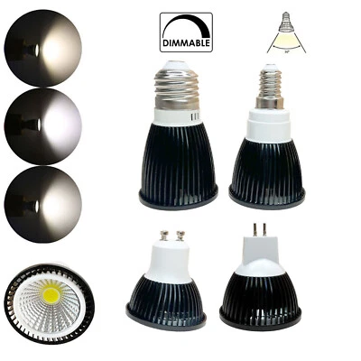 Dimmable LED COB Spotlight Bulb 6W 9W 12W GU10 MR16 E14 220V 12V 24V Black Lamps - Image 1 of 4