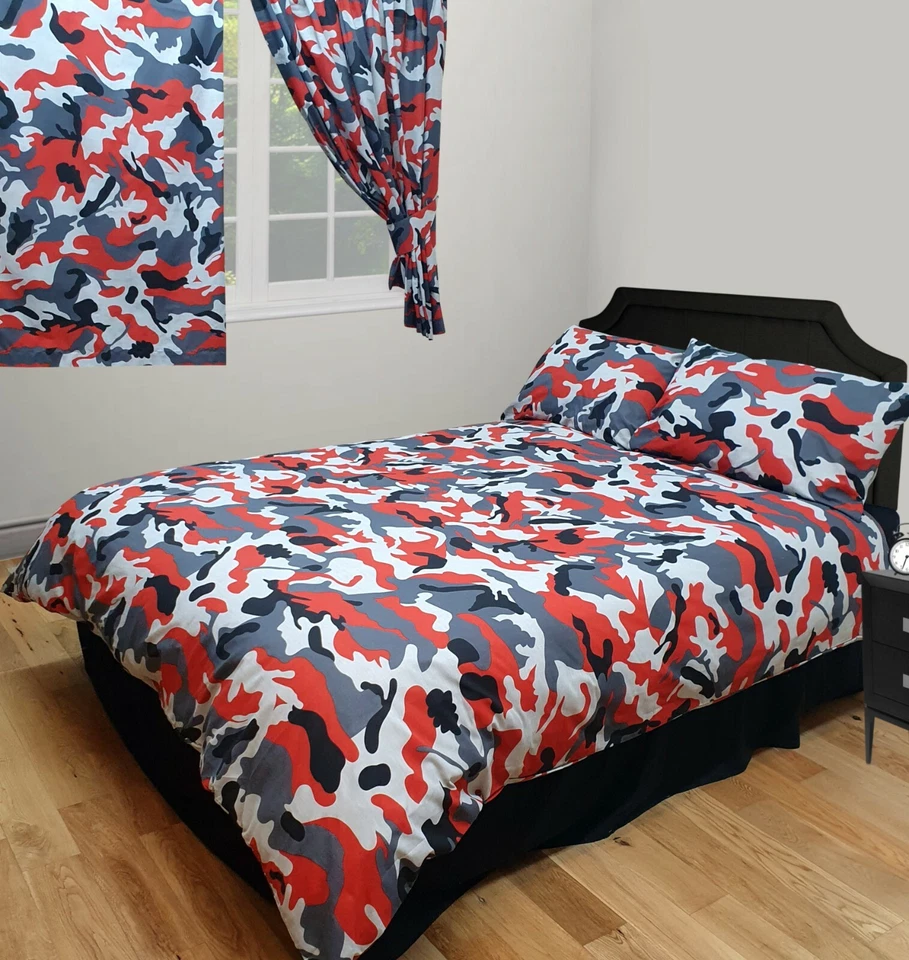 MYHOME Single Bed Duvet Cover Set Camouflage Red Black Grey Army Camo