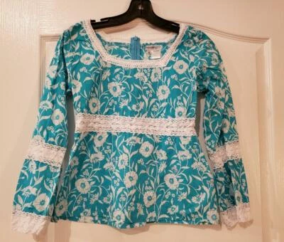 Top túnica 100 % algodón azul turquesa y blanco HAVEN GIRL para niña - talla L 14 Foto 1 de 4