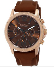 Caravelle mens Chronograph Brown Silicon Rubber Strap Watch 44A102