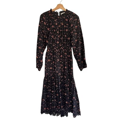 Ulla Johnson Black Orange Eyelet Embroidered Maxi Midi Dress Boho Floral Size 2 - Image 1 of 4