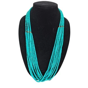 Vintage Mid Century Multi Strand Turquoise Color Beaded Necklace Gold Accents - Picture 1 of 5