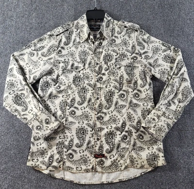 Fender By Rock & Roll Religion Corduroy Shirt Mens M Cream/Blk Paisley Lg Sleeve - Image 1 of 4