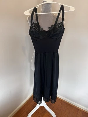 De Colección Olga Secret Abrazo Vestido Sin Mangas Camisón Negro 36 C Correas Ajustables Con Aros  Foto 1 de 4