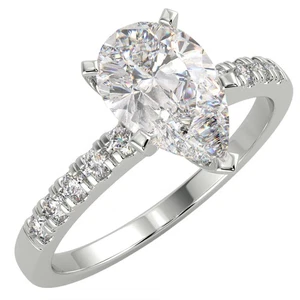 1.13 Ct Pear Cut VS1/D Solitaire Pave Diamond Engagement Ring 14K White Gold - Picture 1 of 6
