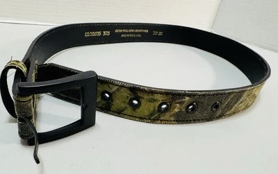 Cinturón Camuflaje De Colección Hecho en EE. UU. Cintura Talla 30/32 Algodón Sarga Cuero Adjunto Caza Foto 1 de 4