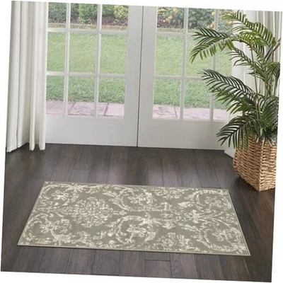  Jubilant Damask Olive 2' x 4' Area -Rug, Easy -Cleaning, Non Shedding, Bed  - Image 1 of 4