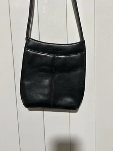 Jones New York Small Black Genuine Leather Shoulder Bag 3 Compartments - Picture 1 of 12
