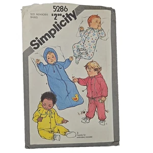 80s Simplicity 5286 Baby Bunting, Coverall, Pants, Jacket Pattern Newborn UNCUT - Picture 1 of 4