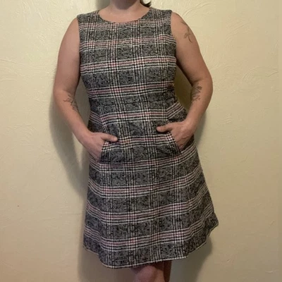 Vestido Talbots Sin Mangas Mezcla Lana Talla 14P Negro Rojo Blanco Espiga Vacaciones Foto 1 de 4