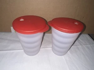 TUPPERWARE New 2 Impressions Dripless Straw Seal Tumblers White Red Seal 11 Oz - Picture 1 of 10