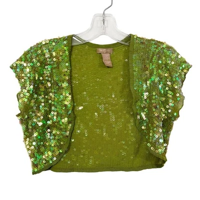 Vintage Y2K Forever 21 Lantejoulas Iridescentes Verde Bolero Cropped - GRANDE - Imagem 1 de 4