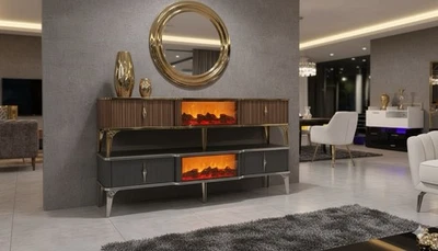 Sideboard Art Deco mit Kamin 160 cm – Modernes Design, LED-Beleuchtung, Zimmer - Bild 1 von 4