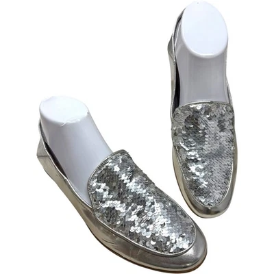 ALDO Amailla Silver Sequins Accent Vamp Slip On Loafers Womens Size 9 - Image 1 of 4