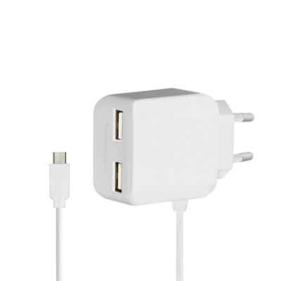 LOGILINK USB Netzteil Ladegerät Ladekabel Micro Kabel 2x Buchse Smartphone Adapter Weiß