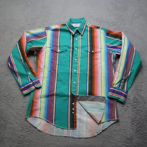 Camicia vintage Wrangler uomo 16 X-Long Tails Brushpopper Aztec Western Rockabilly - Foto 1 di 12