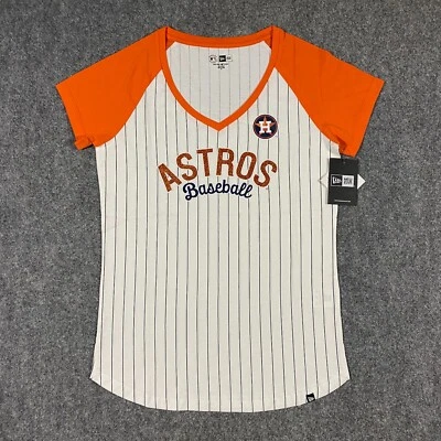 Houston Astros New Era Pinstripe Glitter Jersey Shirt Womens Medium White Orange - Image 1 of 4