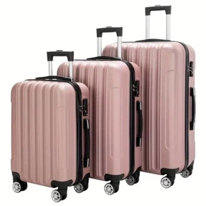 3Pcs Luggage Sets 4 Wheel Lightweight Suitcase Hardshell Travel Case,Rose Gold - Picture 1 of 10