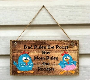 Humorous Wall Sign - Rooster/Chicken "DAD RULES THE ROOST #2” - Size 5.5" x 11" - Picture 1 of 2