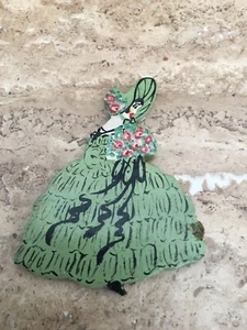 Vintage Wood Lady Southern Belle  painted wood 2 3/4” L Embellishment - Picture 1 of 3