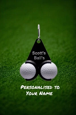 Personalised 2 Ball Golf Ball Holder - Custom Text - Image 1 of 2